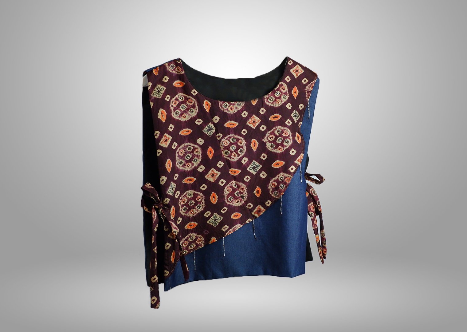 Vest Kombinasi Jumputan Denim