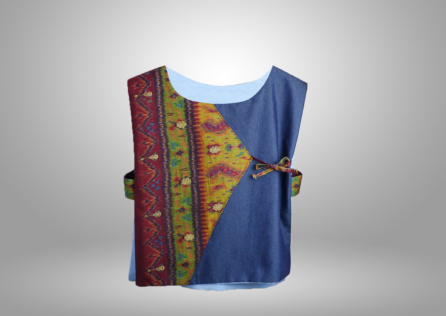 Vest Kombinasi Batik Songket Denim