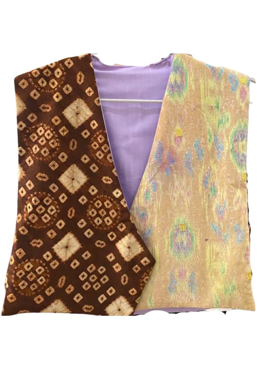 Vest Blongket Mix Jumputan Titik Tujuh Coklat